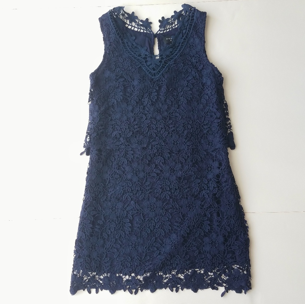 EVERLY Faux Crop Top Sleeveless Navy Blue Lace Overlay Dress Size Small